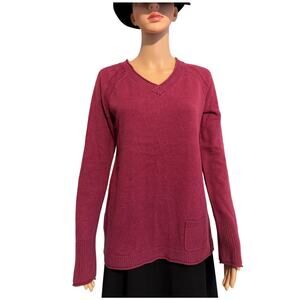 Eddie Bauer Cotton Blend V Neck Sweater in Mulberry, Women's Size M